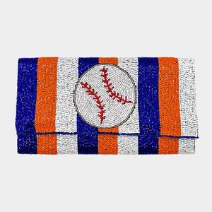 BASEBALL Sports Fan Colorful Striped Clutch Beaded Crossbody Handbag NEW